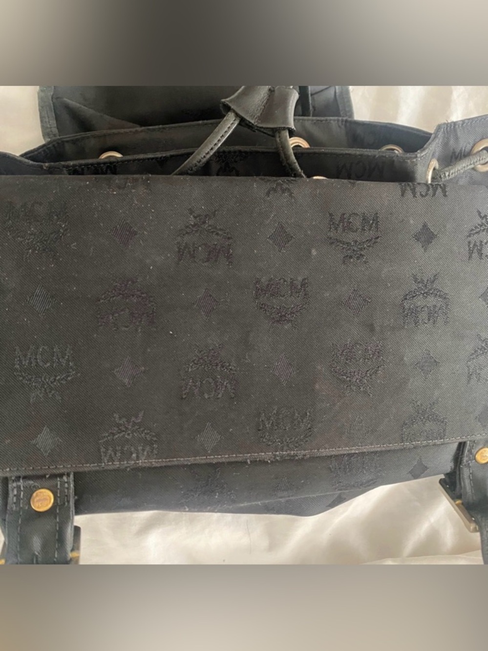MCM Vintage Black Nylon Logo Backpack with Gold Plaque and Buckles - Picture 5 of 6